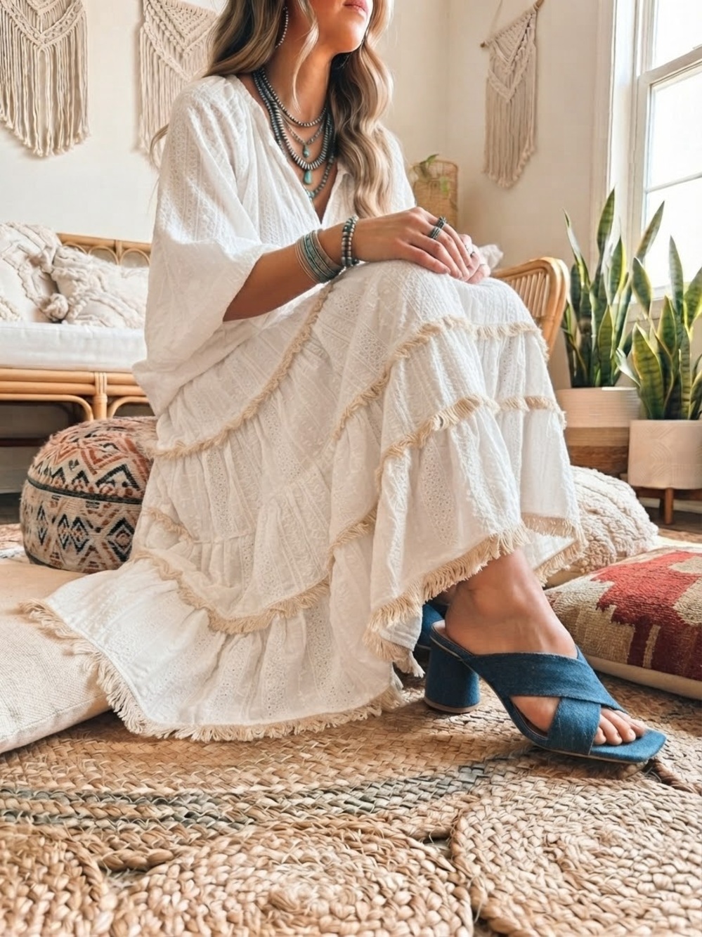 BOUTIQUE DENIM Blue BOHO Crisscross Heel